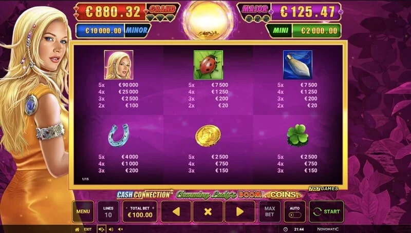 Cash Connection - Charming Lady's Boom Coins - Boom Spins-minispel på ett utökat rutnät