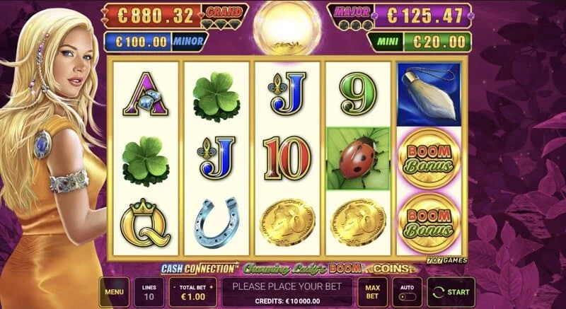 Cash Connection - Charming Lady's Boom Coins - 5x3-rutnät med lyckosymboler